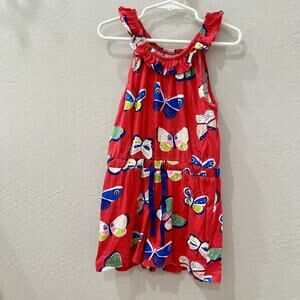 Mini Boden Red Butterflies Ruffle Tank Romper